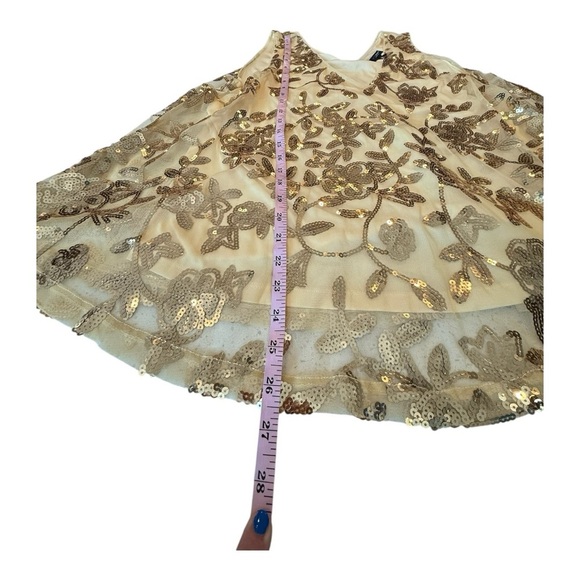 Marc New York Andrew Marc Sleeveless Gold Floral Sequin Overlay Top Blouse Large - Picture 7 of 11